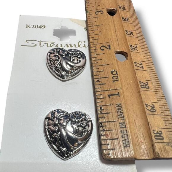 Vintage Streamline Silver Heart Buttons – Lot of 4 – Ornate Metal – 1” – NOS - Picture 1 of 8